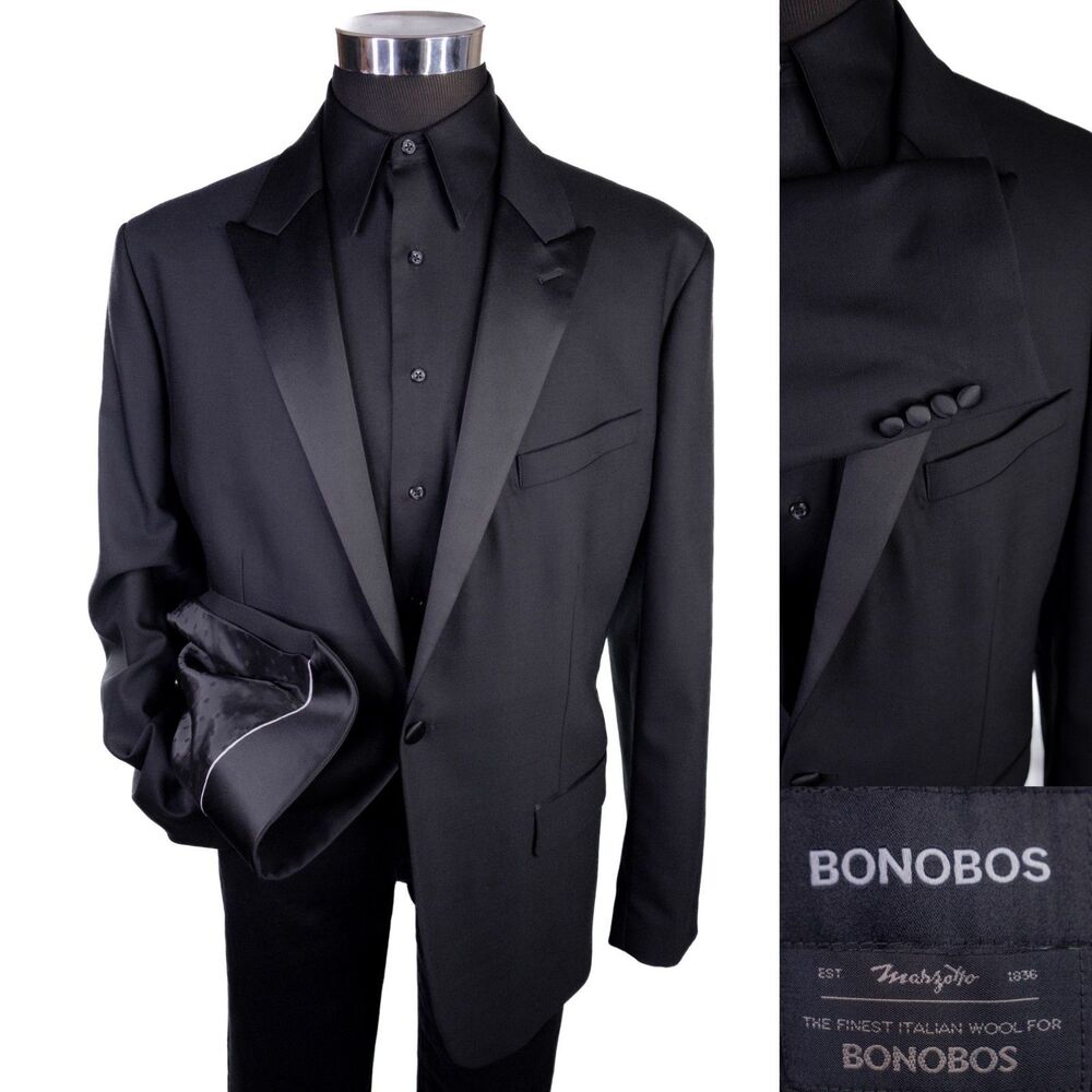 Bonobos SLIM Marzotto Italian Wool Blazer Tuxedo Jacket Sz 46R One-button NWOT